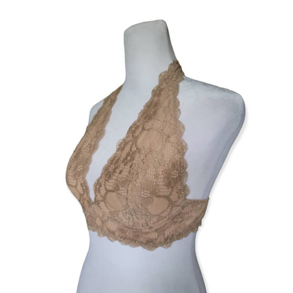 Free People‎ Women's Galloon Lace Halter Bralette Size Small Nude Beige - Picture 4 of 10
